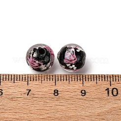 光る手作りの金砂ランプワークビーズ連売り  バラの丸  暗闇で光る  ブラック  9~11mm  穴：1.2~1.5mm  約40~41個/連  14.80''~15.31''（37.6~38.9センチメートル）&nbsp;LAMP-B028-03Q-10mm