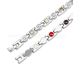 ステンレス鋼パンサーチェーン時計バンドブレスレット  ラインストーンとシェルとの  ステンレス鋼色  7-5/8インチ（19.5cm）&nbsp;JB661A