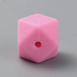 ポリゴン食品グレードの環境に優しいシリコーン焦点ビーズ  ショッキングピンク  14x18.5x18.5mm  穴：2mm&nbsp;LS-SIL-TAC0001-24
