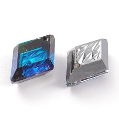 エンボスガラスラインストーンペンダント  菱形  多面カット  バミューダブルー  19x12x6mm  穴：1.5mm&nbsp;GLAA-J101-04B-001BB