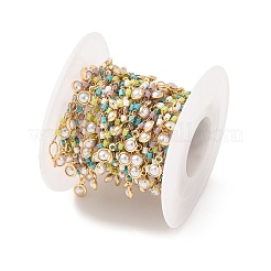 Brass & Glass Seed Beaded & ABS Plastic Pearl Chain&nbsp;KK-CBA3B44-13G