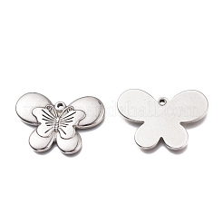 変色しない304ステンレススチールペンダント  蝶と蝶  ステンレス鋼色  21.5x30x3mm  穴：2mm&nbsp;STAS-Z008-14