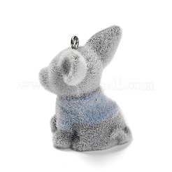 フロッキー不透明樹脂ペンダント  プラチナトーンの鉄ループ付き  ドーベルマン  31x26x28mm  穴：2mm&nbsp;RESI-G112-02B