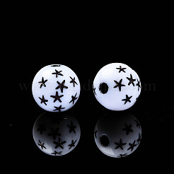 不透明なアクリルビーズ  クラフトスタイル  黒い星と丸い  ホワイト  7.5mm  穴：1.8mm  約2170個/500g&nbsp;LS-MACR-N012-11-A01