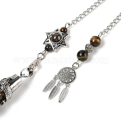 Natural Tiger Eye Cone Dowsing Pendulum Big Pointed Pendants&nbsp;AJEW-Z041-01G-AS