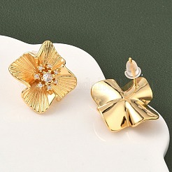 Brass Micro Pave Clear Cubic Zirconia Flower Stud Earrings&nbsp;EJEW-D337-04G