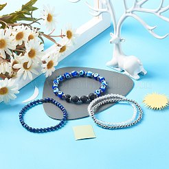 ナザールボンジュウ手作りランプワークストレッチブレスレットセット  オイルディフューザーナチュラル溶岩ロック＆ナチュラルラピスラズリブレスレット  内径：2~ 2-1/8インチ（5.2~5.4cm）  4個/セット&nbsp;BJEW-JB06790