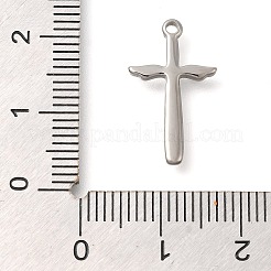 変色防止304ステンレススチールペンダント  翼のチャーム付きクロス  ステンレス鋼色  19x11.5x2mm  穴：1.2mm&nbsp;STAS-P369-01P