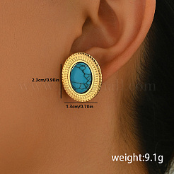 Vintage Stainless Steel with Turquoise Stud Earrings&nbsp;YU8989-1