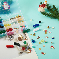クリスマスジュエリー作りのDIYキット  アクリルチューブビーズを含む  クリスマスグローブ＆ツリー＆トナカイ 合金エナメルペンダント＆チューブベイル＆ビーズ  ミックスカラー  230個/箱&nbsp;DIY-BT0001-44