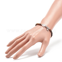 7Pcs 7 Style Natural Mixed Gemstone & Alloy Saint Benedict Medal Beaded Stretch Bracelets Set&nbsp;BJEW-JB08877