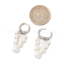 ライスナチュラルパールフープピアス  304ステンレススチール製金具付き  ステンレス鋼色  40x14mm&nbsp;EJEW-JE06933-02