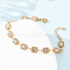 304 Stainless Steel Pave Glass Link Chains Bracelets for Women&nbsp;BJEW-G780-04G