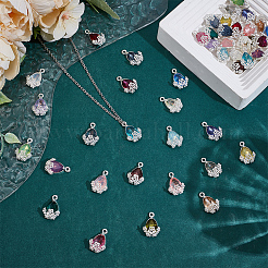 キュービックジルコニアペンダント付き亜鉛合金  花と涙  銀  20x13.5x7.5mm  穴：2mm  44個/セット&nbsp;FIND-HY0003-98S