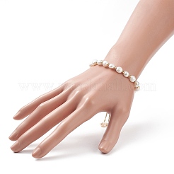 Dyed Natural Pearl & Brass Round Beaded Slider Bracelet&nbsp;BJEW-JB09008-04