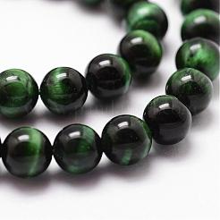 天然石タイガーアイビーズ連売り  染め＆加熱  ラウンド  グリーン  8mm  穴：1mm  約44個/連  14.9インチ〜15.1インチ&nbsp;G-D840-54-8mm-01