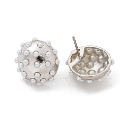 Half Round Brass & ABS Imitation Pearl Stud Earrings&nbsp;EJEW-M077-07P