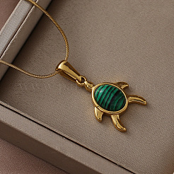 Ocean 310 Stainless Steel Green Enamel Turtle Pendant Necklaces for Women&nbsp;QG8556