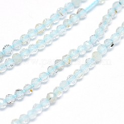 天然ブルートパーズビーズ連売り  多面カット  ラウンド  2mm  穴：0.5mm  約170~180個/連  12.9インチ〜13.3インチ（330~340mm）&nbsp;X-G-G914-2mm-12