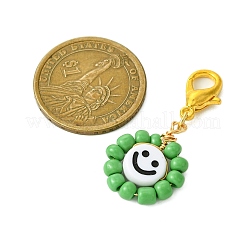 Flat Round with Smiling Face Glass Seed Pendant Decorations&nbsp;HJEW-MZ00093