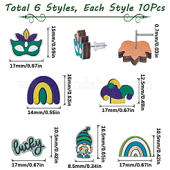 60Pcs 6 Styles Saint Patrick's Day Wood Stud Earrings&nbsp;EJEW-SC0001-42