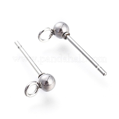 変色しない304ステンレススチールボールスタッドピアス金具  カン付き  ステンレス鋼色  14x3mm  穴：1.8mm  ピン：0.7mm&nbsp;STAS-M274-009-P