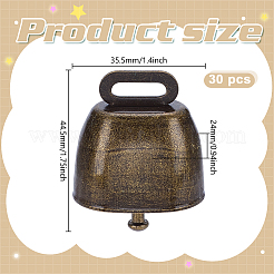 鉄製ベルペンダント30個  アンティークブロンズ  44.5x35.5x24mm  穴：14.5x4mm&nbsp;IFIN-GO0001-05