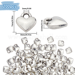 チベットスタイルの合金ハートチャーム200個。  カドミウムフリー＆鉛フリー  アンティークシルバー  8x7x2.5mm  穴：2mm&nbsp;FIND-SC0010-70