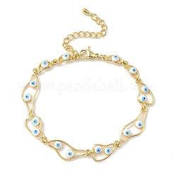 Brass Enamel Flat Round Evil Eye Link Chain Bracelets for Women&nbsp;BJEW-G764-01G-03