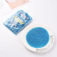 （詰め替えサービスあり）ガラスシードビーズ  トランス。光沢の色  ラウンド  ligoht blue  12/0  2mm  穴：1mm  約12 G /袋&nbsp;SEED-C015-2mm-103B