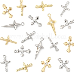24 個 6 スタイルラックメッキ合金ペンダント  ラインストーンとABS模造真珠付き  クロスチャーム  プラチナ·ゴールデン  18x10.5x4mm  穴：1.4mm&nbsp;FIND-FS0003-44