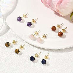 天然混合宝石ラウンドダングルイヤリング5組  304ステンレススチールイヤリング金具付き  18.5x6.5mm&nbsp;EJEW-JE06693