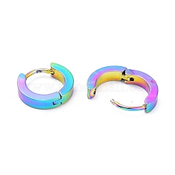 304ステンレススチール製ハギーフープピアス  リング  虹色  13.5x3mm  ピン：1mm  12のペア/カード&nbsp;EJEW-M284-30M-B