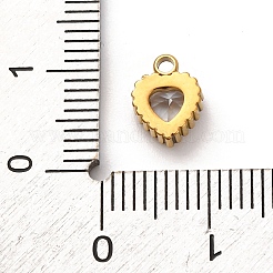 ガラスチャーム  304ステンレススチール製金具付き  多面カット  ゴールド  ハート  9x6.5x3.5mm  穴：1.4mm&nbsp;STAS-D361-02G-01