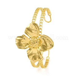 女性用304ステンレススチールバングル  花  ゴールドカラー  内径：2-1/4インチ（5.85cm）  花：38.5x39.5mm&nbsp;BJEW-U009-02G