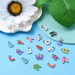 20個の合金ペンダント  エナメル  ミックスカラーランダムレターチャーム  プラチナ  10x7~9x1.5mm  穴：1.6mm&nbsp;ENAM-YW0002-54P
