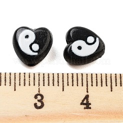 不透明なアクリルビーズ  陰陽模様のハート  ブラック  8.5x8.5x4mm  穴：1mm&nbsp;OACR-G038-01