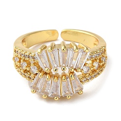 Rack Plating Brass Cubic Zirconia Open Cuff Rings&nbsp;RJEW-K249-19G