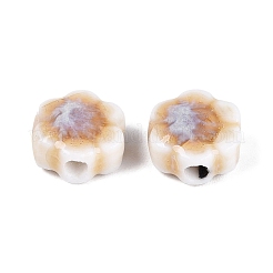 ヴィンテージの手作り磁器ビーズ  ファンシーアンティーク施釉磁器  花  淡い茶色  9~10x9~10x4.5~6mm  穴：1.8~2.2mm&nbsp;PORC-N013-25-31