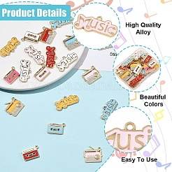 30pcs15スタイル音楽テーマ合金エナメルペンダント  ゴールドカラー  カドミウムフリー＆ニッケルフリー＆鉛フリー  ミックスカラー  13.5~19.5x19.5~28x1.8~2mm  穴：1.8mm  2個/スタイル&nbsp;ENAM-YW0009-14
