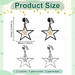 2ペア2色の真鍮クリップオンイヤリング  アイアンスタードロップイヤリング女性用  ミックスカラー  55.5x38mm  1ペア/カラー&nbsp;EJEW-HY0001-10A