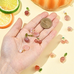 1Pc Natural Agate Pomegranate/Fu Melon Charms with Leaf&nbsp;G-YW0002-67