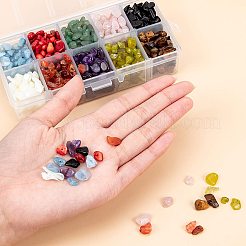 Natural Jade & Aquamarine &  Green Aventurine & White Shell & Red Jasper & Rose Quartz & Tiger Eye & Amethyst & Agate & Obsidian Chips Beads&nbsp;G-PH0033-03