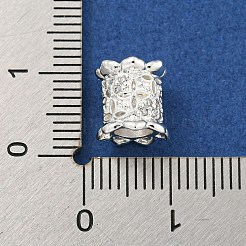 真鍮マイクロパヴェクリアキュービックジルコニアコラムヨーロピアンビーズ  長持ちメッキ  鉛フリー＆カドミウムフリー  ラックめっき  銀  9x8.5mm  穴：4.5mm&nbsp;KK-L215-204S
