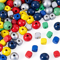 200Pcs 10 Styles Spray Painted Round Natural Schima Wood Beads&nbsp;WOOD-TA0003-02