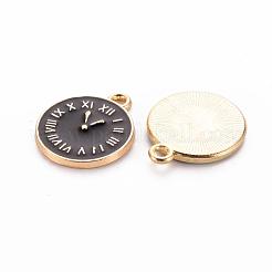 時計型合金エナメルチャーム  ブラック  17x14.5x1.5mm  穴：1.5mm&nbsp;ENAM-Q033-11B
