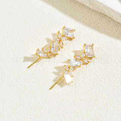真鍮製 マイクロパヴェ キュービックジルコニア スタッドピアス 女性用  花  ゴールドカラー  28.3mm&nbsp;CY3944