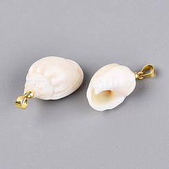 真鍮と天然の螺旋状の貝殻のペンダント  巻貝チャーム  パパイヤホイップ  ゴールドカラー  16~33x9~22x8~19mm  穴：4~5x3.5mm&nbsp;SHEL-Q029-13KCG