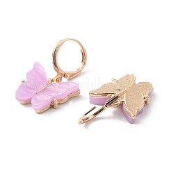プラスチックバタフライダングルフレンチフックピアス  女性のための金合金ジュエリー  パールピンク  30.5mm  ピン：0.7mm&nbsp;EJEW-WH0017-53G-B