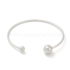 304ステンレススチールオープンカフブレスレット  女性のためのトルクバングル  丸いボール  ステンレス鋼色  3/8インチ（1cm）  内径：2-3/8インチ（5.95cm）&nbsp;BJEW-R019-01P-02